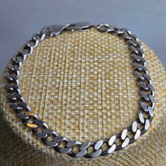 Sterling Silver Curb Chain Bracelet Italy .925 7.5" - Picture 6 of 11